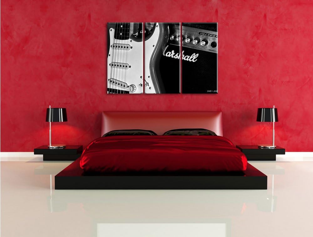 Pixxprint E-Gitarre Verstärker als Leinwandbild/Grösse: 3 Teilig (120x80 cm) cm/Wandbild/Kunstdruck/