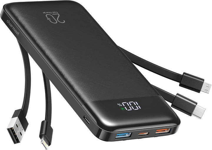 Charmast Powerbank 20000mAh Externer Akku USB C Power Bank mit 4 integriertes Ladekabel Tragbares La