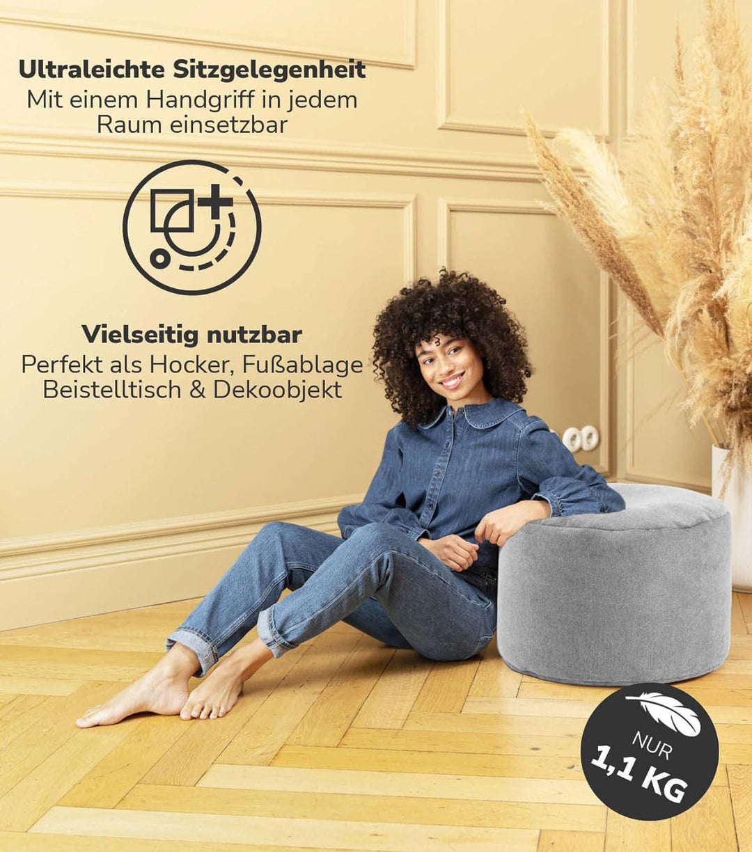 mokebo® Minipouf, Hocker o. Bodenkissen 50x30cm 'Der Ruhepouf' Sitzhocker rund & Fusshocker fürs Woh