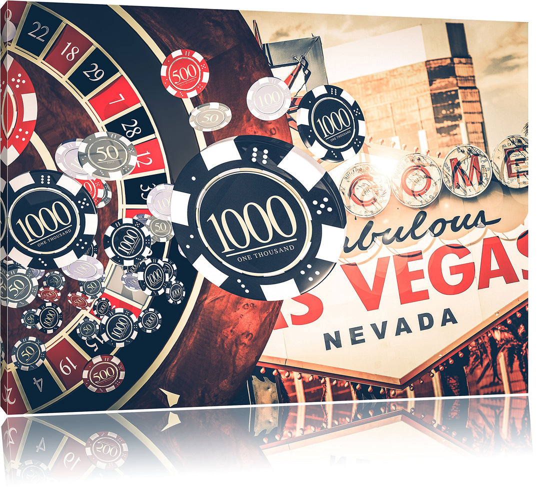 Las Vegas Casino Roulette, Format: 100x70 auf Leinwand, XXL riesige Bilder fertig gerahmt mit Keilra
