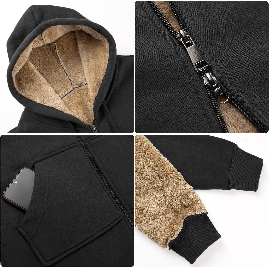 Damen Hoodie Fleecejacke Kapuzenjacke mit Zip Winterjacke Lang Sweatjacke Warme Plüschjacke Pullover