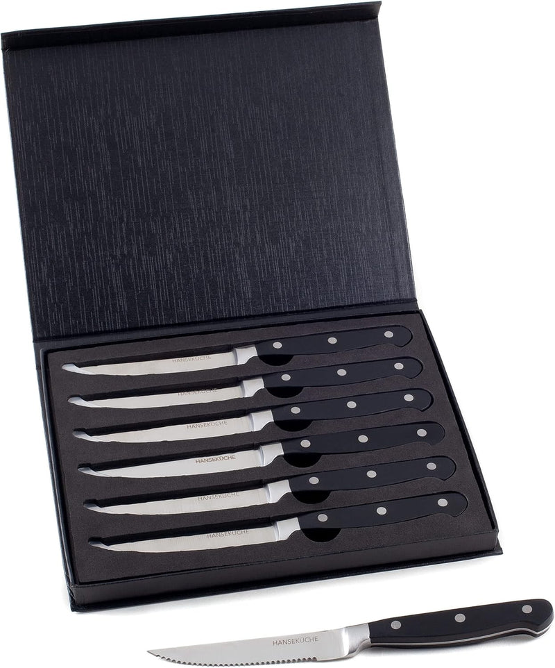 Hanseküche Steakmesser Set – 6x Hochwertige Steakmesser mit Holzgriff – Edles Besteck Set aus rostfr