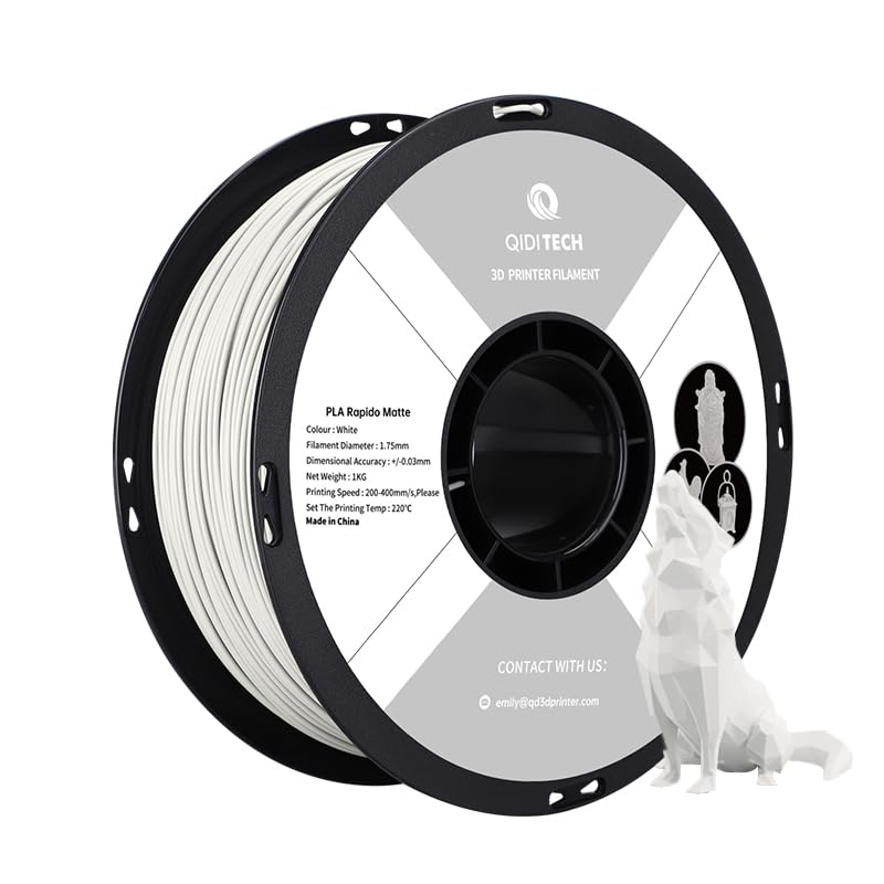 QIDI TECH Matte PLA Rapido Filament 1.75mm weiss, PLA Matte 3D Drucker Filament 1kg Spule (2.2lbs),