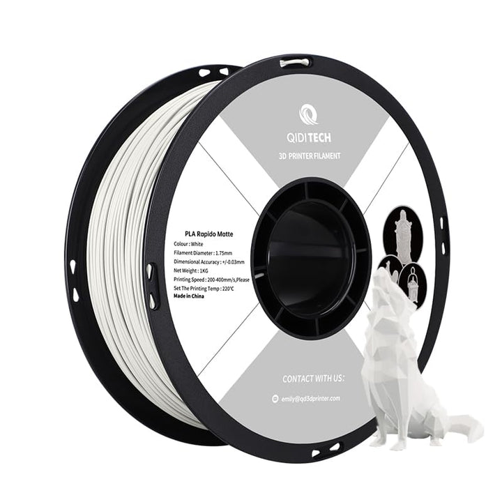 QIDI TECH Matte PLA Rapido Filament 1.75mm weiss, PLA Matte 3D Drucker Filament 1kg Spule (2.2lbs),