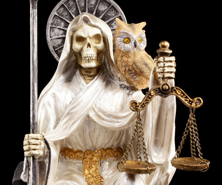 La Santa Muerte Figur weiss sitzend - Sensenmann Reaper Mexiko Deko Altar