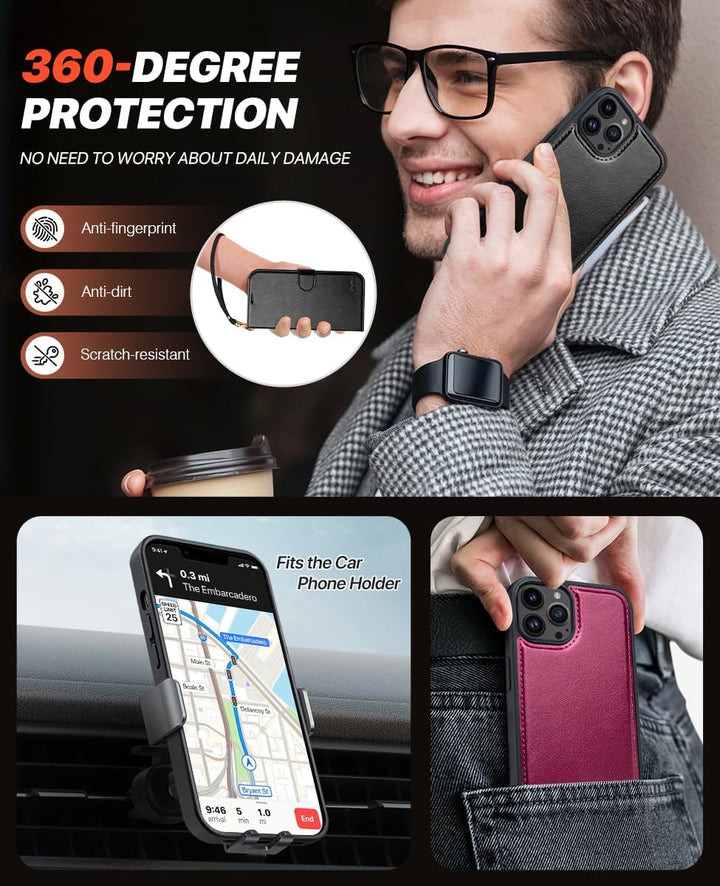 OCASE iPhone 12 Pro Max Hülle(2in1) Leder Stossfestes Case, Abnehmbare magnetische Hülle, MitHandsch
