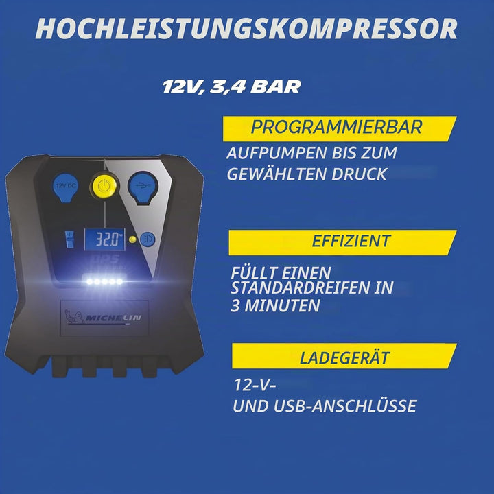 MICHELIN 62003 Luftkompressor 12v fürs Auto | Programmierbar und Digital | Reifendruck Luft Kompress