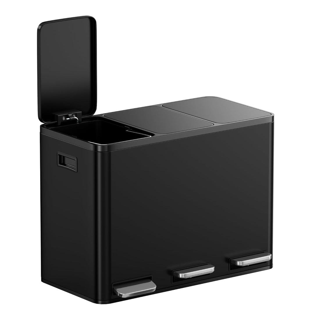 VonHaus Mülleimer Küche 3 Fächer, 45L Recycling Mülltrennsystem – Abfalleimer Biomüll, Rutschfester