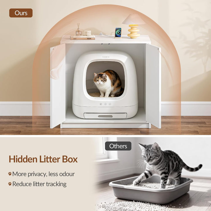 Katzenklo Schrank Versteckt mit Steckdosen, 80 x 60 x 80 cm, Weiss | Katzenschrank Möbel mit USB, fü