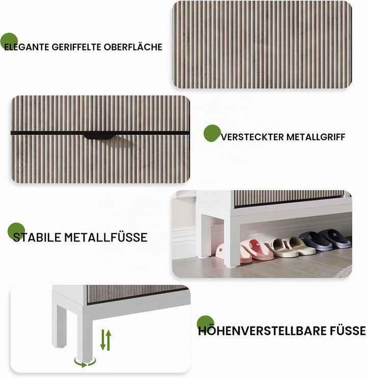Schuhschrank Schmal, Schuhregal Mit 4 Klappen, Schuhkipper Mit Trennwände Verstellbar Und Abnehmbar,