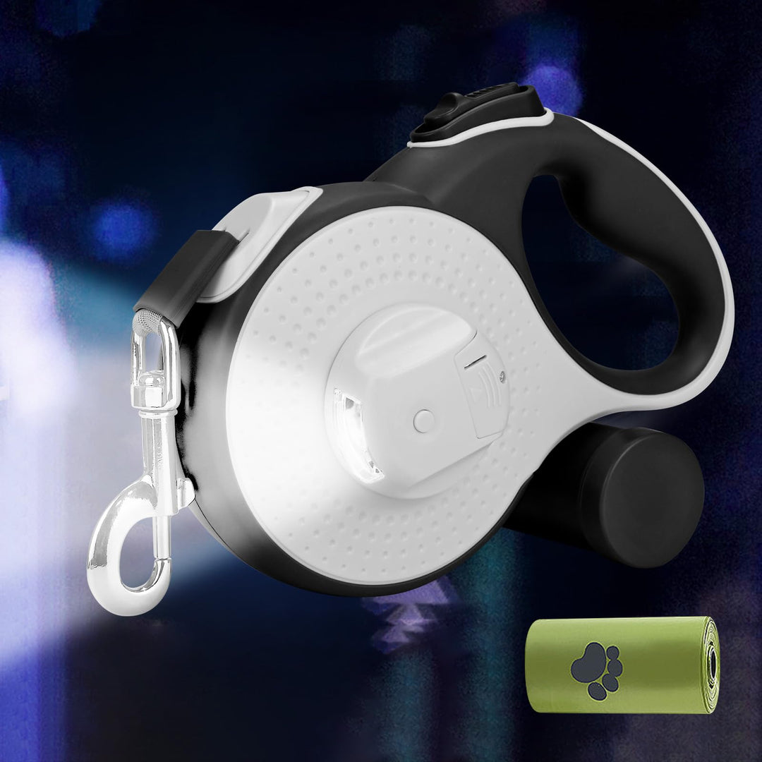 Hundeleine 8M - Hunde Leine Rollleine mit LED-Licht und Kottaschenhalter, Verknotungsfrei Leine, Sch