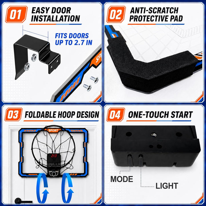 YESHIN Indoor Basketballkorb Kinder mit 7 Farb-LED Licht & Fernbedienung, Mini Basketball Set für Tü