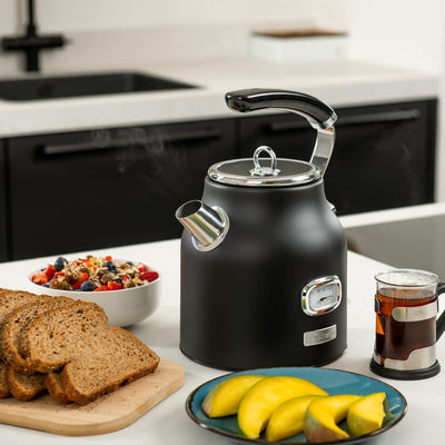 Westinghouse Retroline Frühstück-Set Schwarz, Toaster & Wasserkocher, 1.7 Liter, Kalkfilter & Überhi