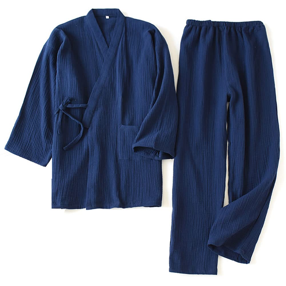 OWLONLINE Weicher, Reiner Pyjama aus Baumwollkrepp für Damen, japanischer Kimono-Pyjama, Grösse L-C1