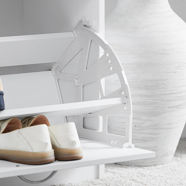 SoBuy FSR16-W Schuhbank mit Sitzkissen Sitzbank Schuhregal Schuhkipper mit 1 Klappe BHT ca.: 60x48x3