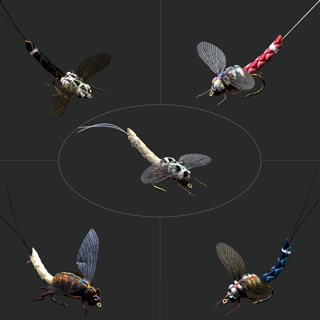 Fliegenfischen-Set mit Fliegenbox/Nymphen/Trockenfliegen, Nassfliegen/Luftschlangen/realistische Fli