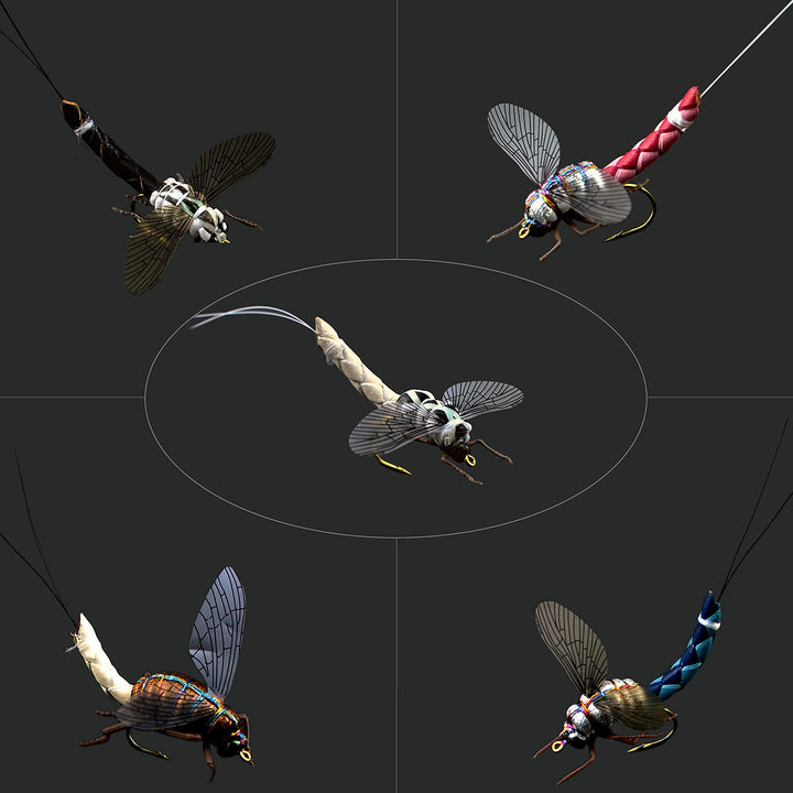 Fliegenfischen-Set mit Fliegenbox/Nymphen/Trockenfliegen, Nassfliegen/Luftschlangen/realistische Fli