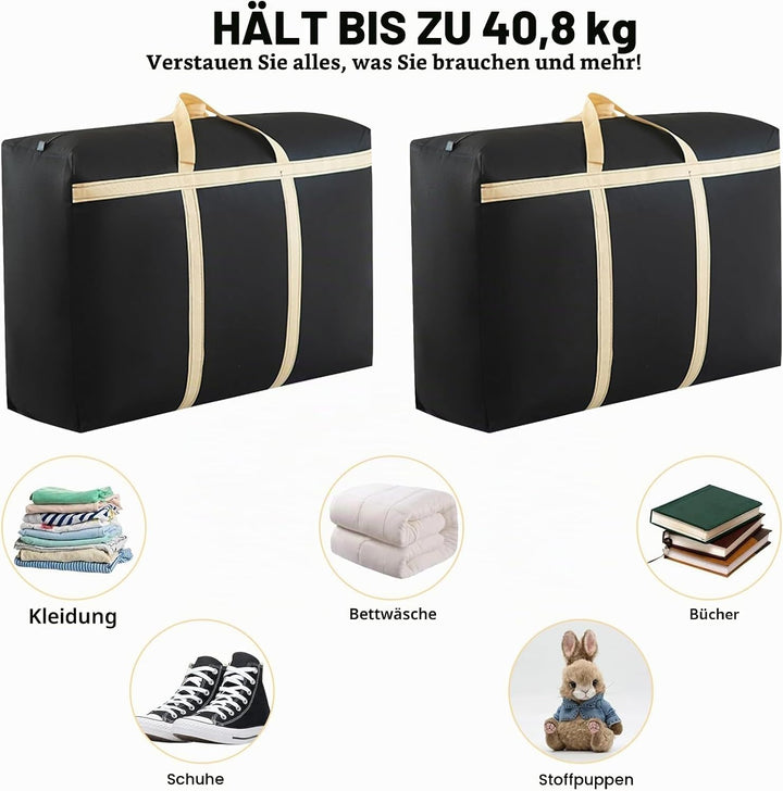 2 Stück 180L Extra Grosse Aufbewahrungstasche, 600D Oxford Heavy-Duty Umzugstaschen mit Verstärkten