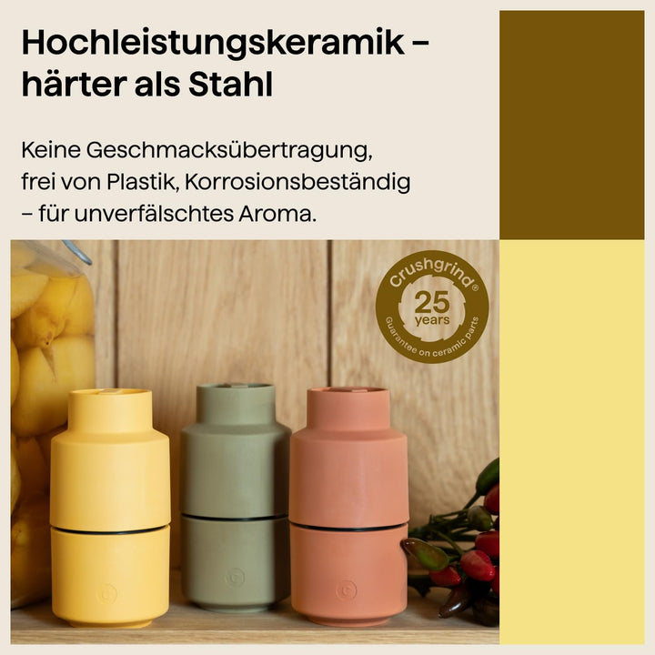 CrushGrind Billund umgedrehte Gewürzmühle und Kräutermühle mit verstellbarem Mahlgrad - Keramikmahlw