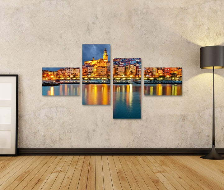 islandburner Bild auf Leinwand Provence Dorf Menton Nach Sonnenuntergang Bilder Wandbilder Poster Le