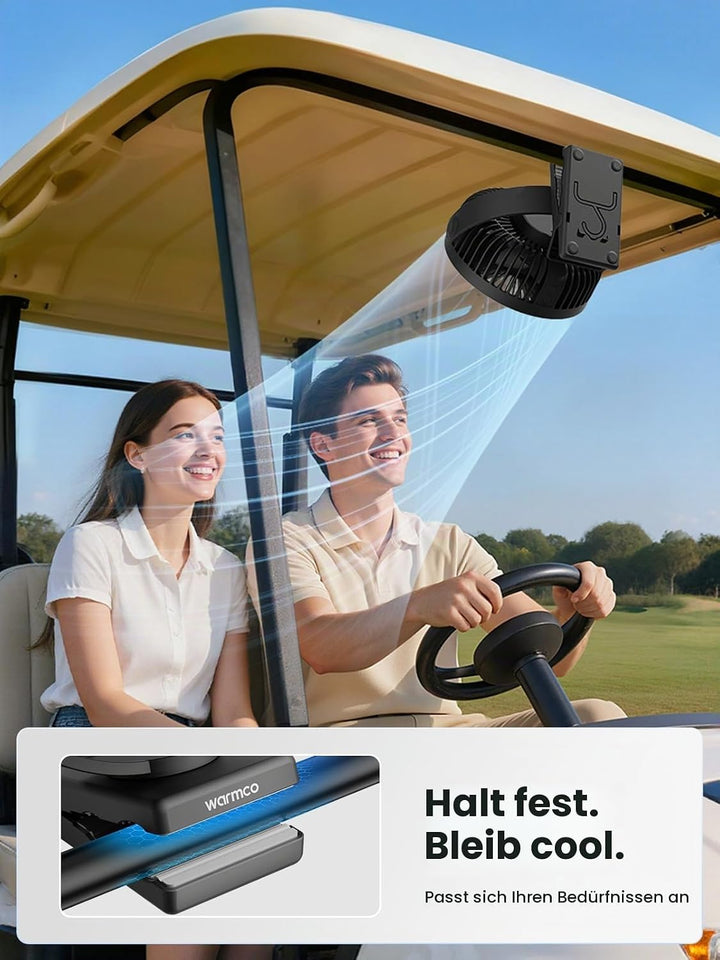 Warmco Tragbarer Tischventilator mit 10000 mAh, 720° Drehung & 3-in-1-Montage – 4 Geschwindigkeitsst
