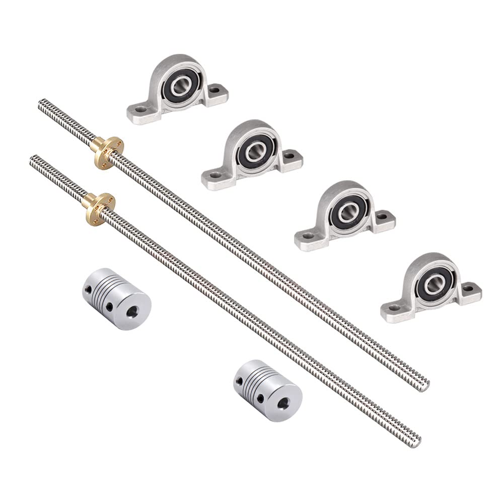 2 Set 400mm T8 Gewindespindel Set, 304 Edelstahl 8mm Gewindestange mit Messingmutter, Vertikaler Ste