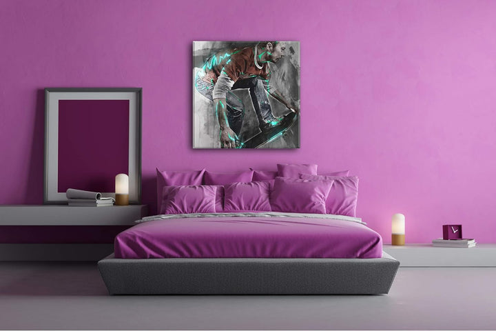 deyoli Illustration Skater Format: 60x60 als Leinwandbild, Motiv fertig gerahmt auf Echtholzrahmen,
