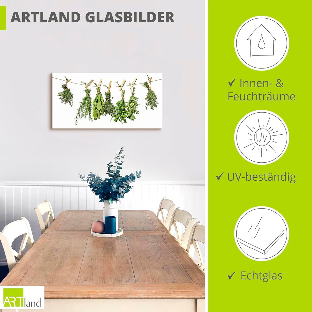 ARTland Glasbilder Wandbild Glas Bild einteilig 100x50 cm Querformat Kräuter Gewürze Rosmarin Minze