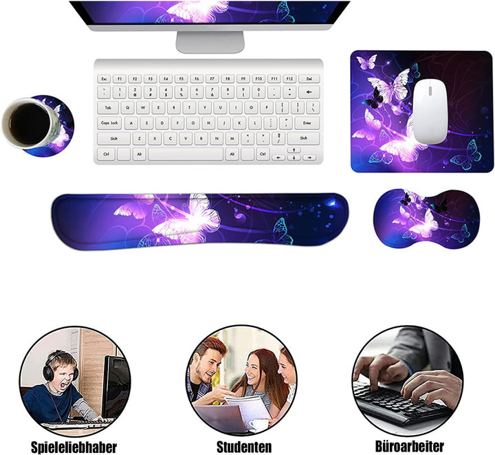 Handballenauflage Tastatur + Mauspad + Handgelenkauflage + Untersetzer, Memory Foam 4-in-1 Handgelen