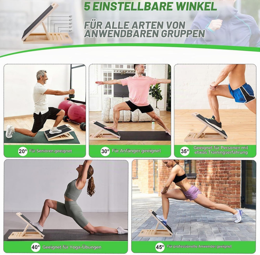 Wadendehner aus Holz, Professionelle Stretch and Mobility Board mit 5 verstellbaren Winkeln, Rutschf