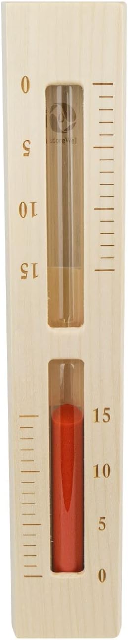 SudoreWell® Sauna Sanduhr Premium 15 Minuten aus Kiefernholz mit Bügel und rotem Sand