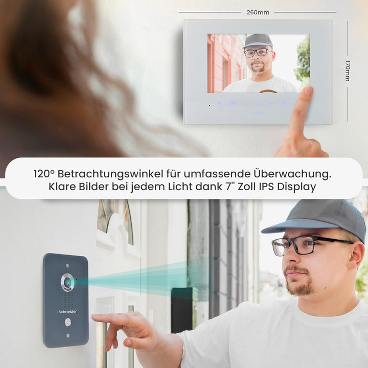 MATHFEL Video Türsprechanlage mit 4 Draht Technologie, 3X 7'' Monitor und WLAN Schnittstelle - Türkl