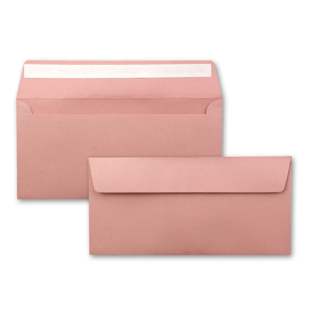 100 Brief-Umschläge DIN Lang - Altrosa (Rosa) - 110 g/m² - 11 x 22 cm - sehr formstabil - Haftklebun