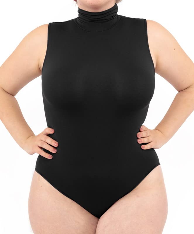 LEELA LAB Ärmellos Bodysuit mit Rollkragen Damen Grösse Grössen, Verstellbarem Verschluss, Nahtloser