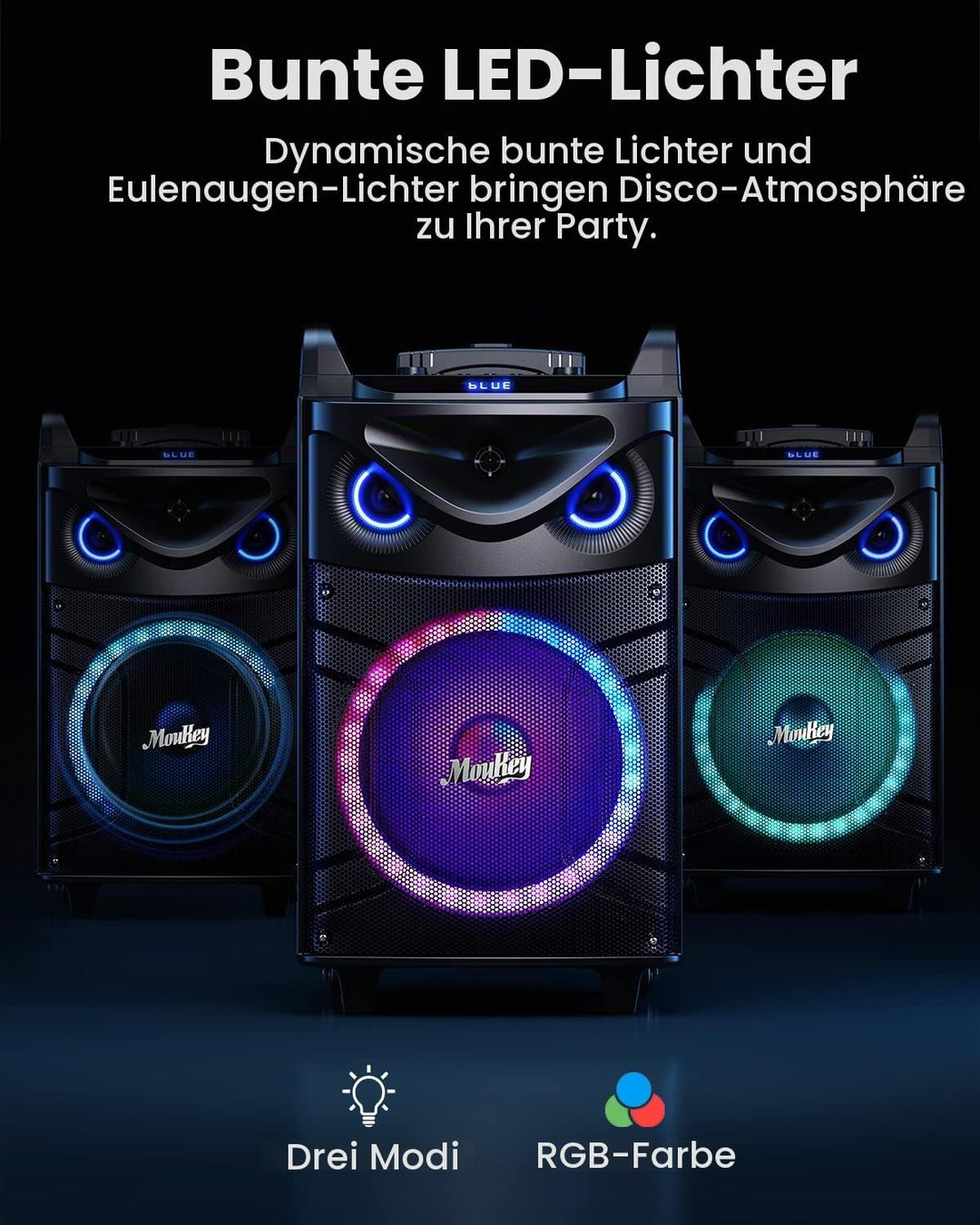 Moukey Karaoke Maschine mit 2 drahtlosen Mikrofonen, Bluetooth Lautsprecher Tragbares Karaoke Anlage