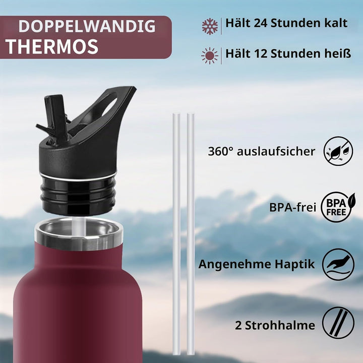 Trinkflasche, 750 ML BPA-Frei, Thermosflasche, Auslaufsichere Isolierflasche Doppelwandig, Wasserfla