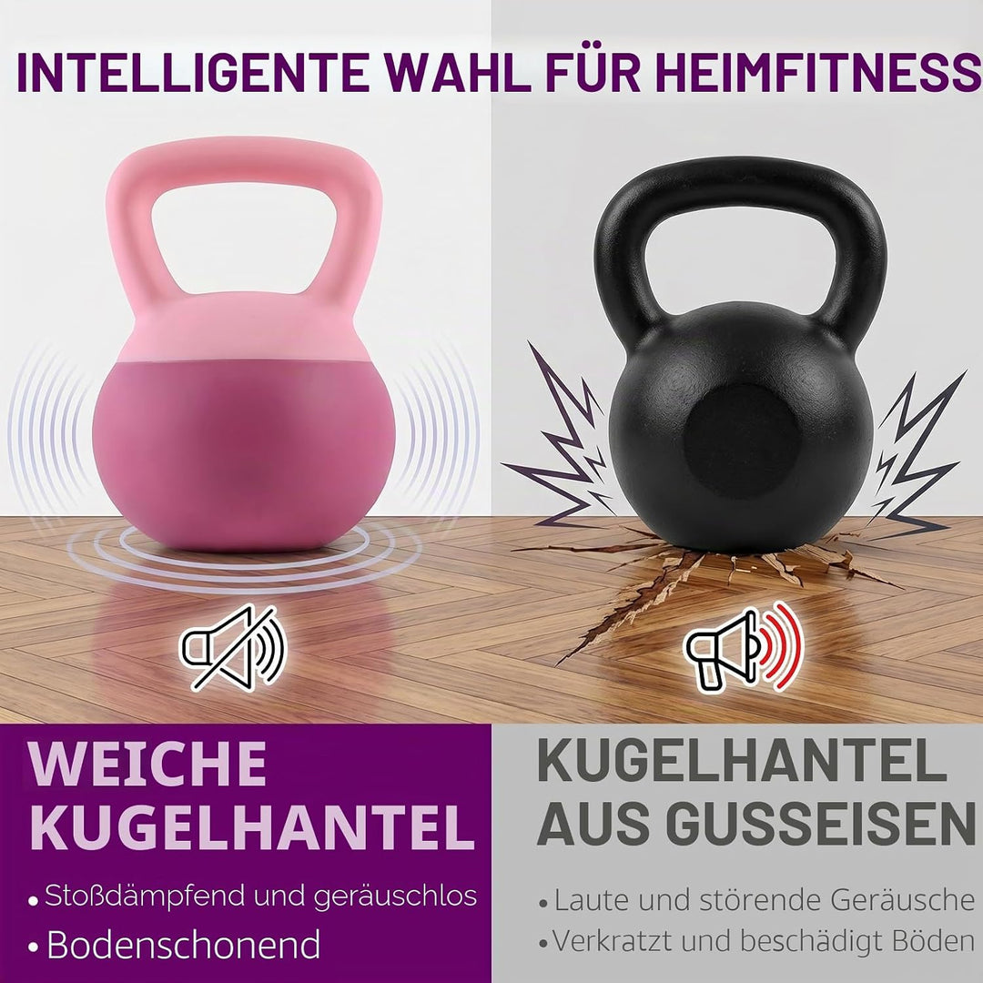 Soft Kettlebell 4-12kg - Bodenschonend und Leise, Eisensand-Kugelhantel mit ergonomischem Griff für