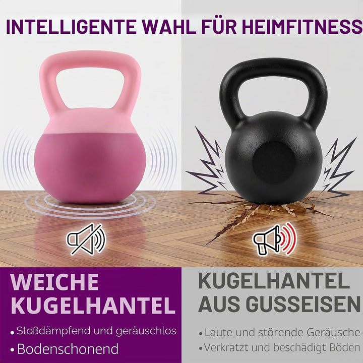 Soft Kettlebell 4-12kg - Bodenschonend und Leise, Eisensand-Kugelhantel mit ergonomischem Griff für