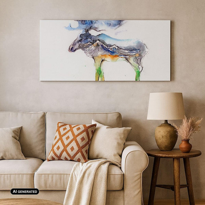 Panorama Bilder auf Leinwand 100x40cm Leinwandbild Moose Berge Winter illustration Gross Wanddeko Bi
