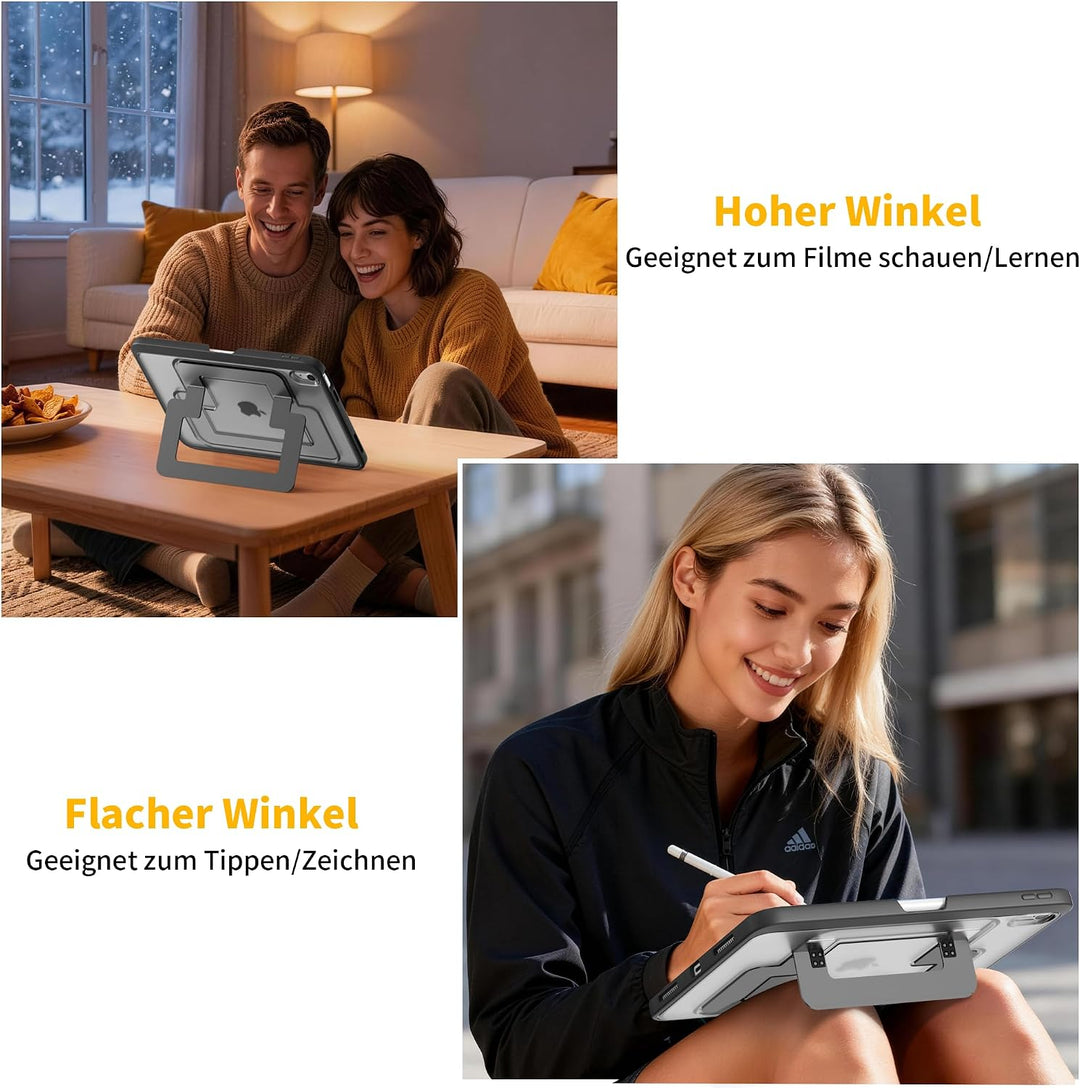 Hülle für iPad 11. / 10. Gen (A16 2025/2022), Metallständer, Schwarz | Multifunktionaler Ständer aus