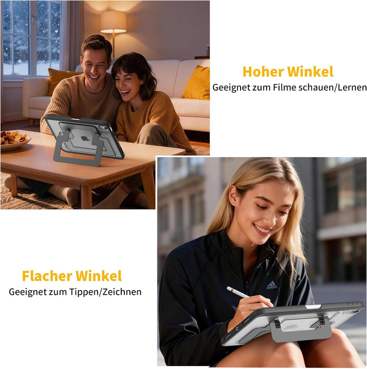 Hülle für iPad 11. / 10. Gen (A16 2025/2022), Metallständer, Schwarz | Multifunktionaler Ständer aus