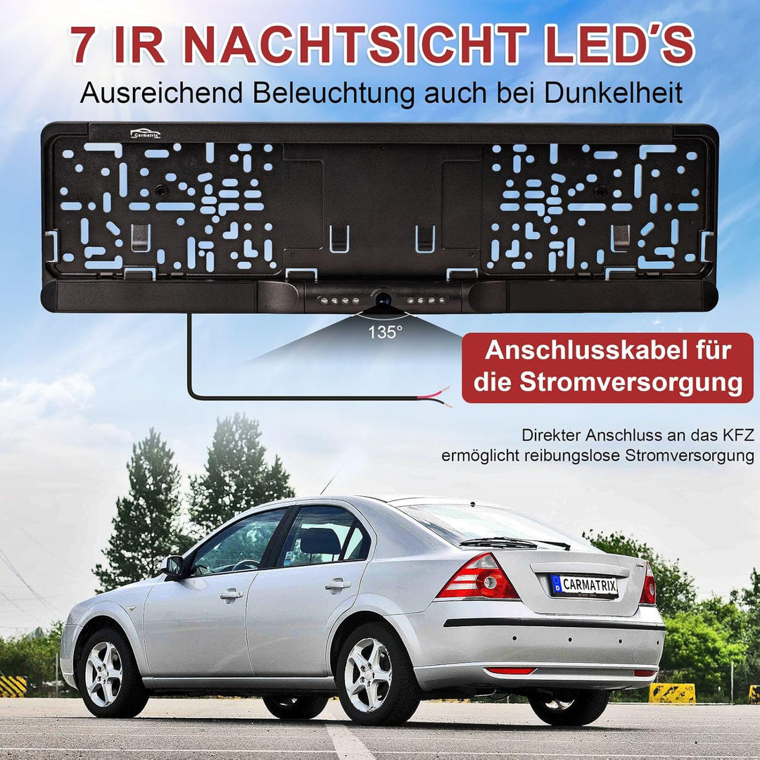 WLAN Funk Rückfahrkamera im Kennzeichenhalter für Smartphone | HD Rückfahrsystem mit App-Steuerung f