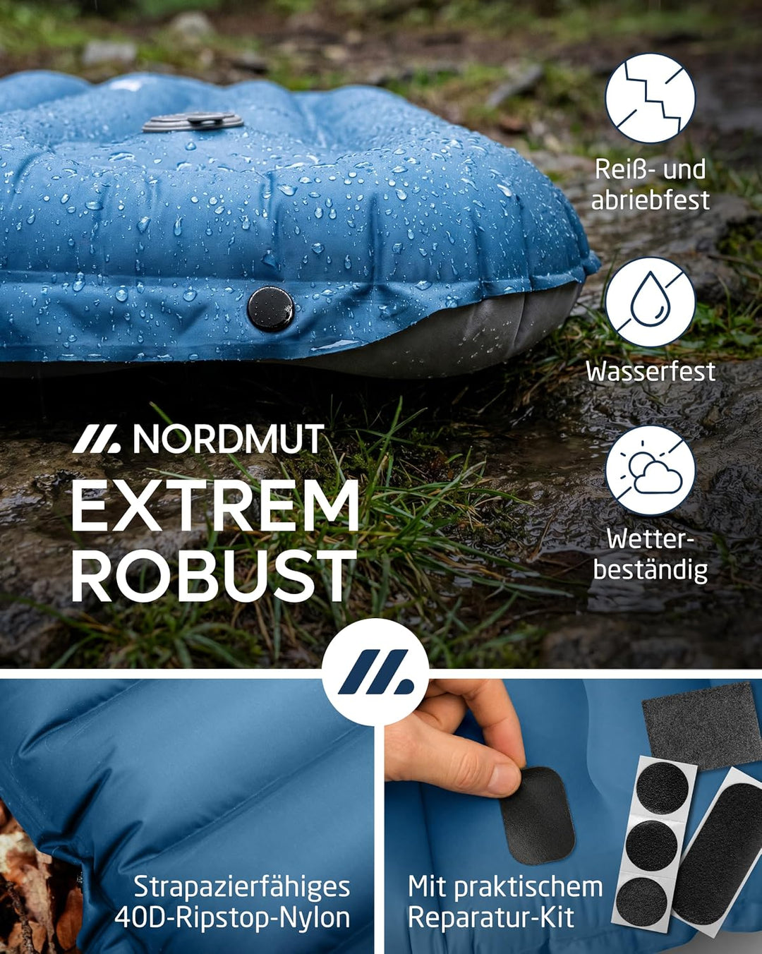 NORDMUT® Isomatte Schnellaufblasend mit integrierter Fusspumpe 10 cm - Isomatte Camping mit kleinem