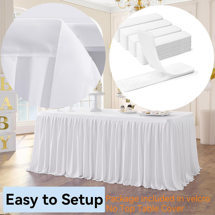 640cm White Polyester Table Skirts for Rectangle Tables, Wrinkle Free Ruffle Pleats Cloth Tutu Table