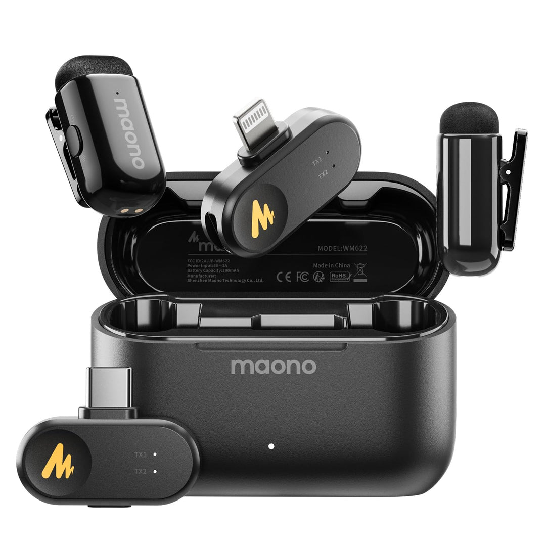 MAONO Kabelloses Mikrofon für Handy - Wireless-Lavalier-Mic für iPhone Android Handy, 4 Stufen Rausc