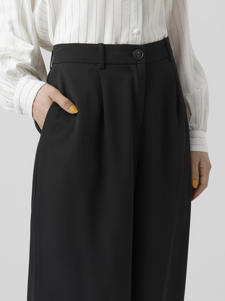 Vero Moda Women's VMLUNADESI MR Wide SOLID Pant Hose, Black, XSW / 30L