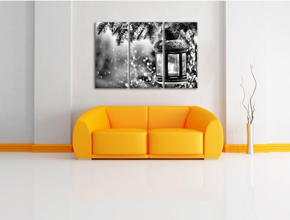 Pixxprint Laterne im Winter als Leinwandbild | Grösse: 3 Teilig (120x80) | Wandbild| Kunstdruck | fe