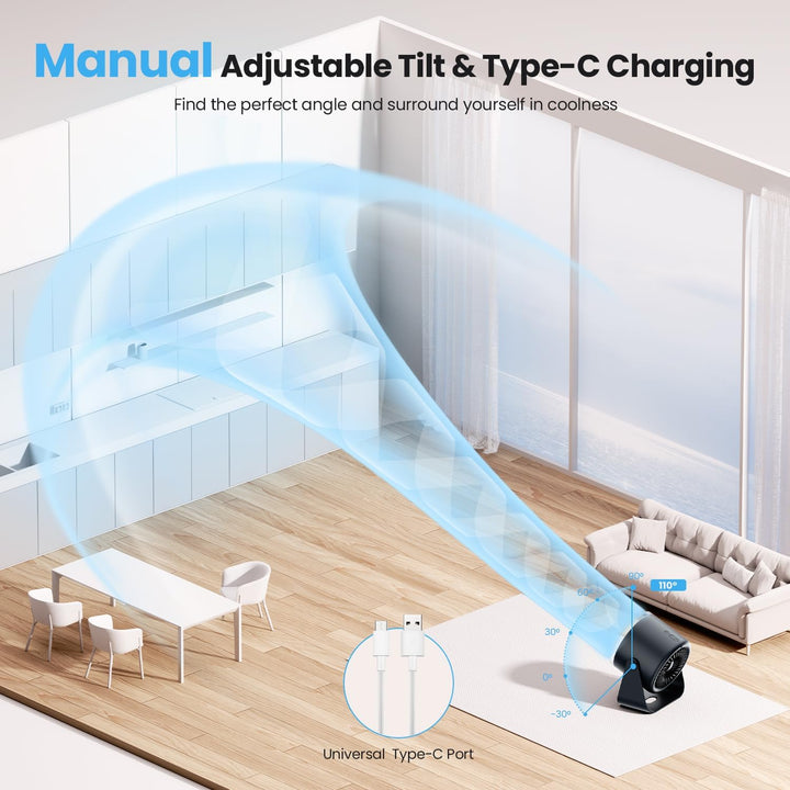 WSKEN Wiederaufladbarer Ventilator Akku - Turbo Digitalanzeige 100 Geschwindigkeit, Matte Tragbarer