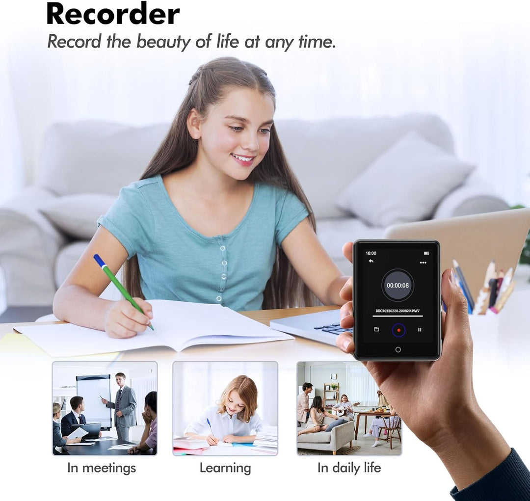64GB MP3 Player Bluetooth 5.3, tragbarer Touchscreen Music mp3-Player für Kinder mit Lautsprecher, S