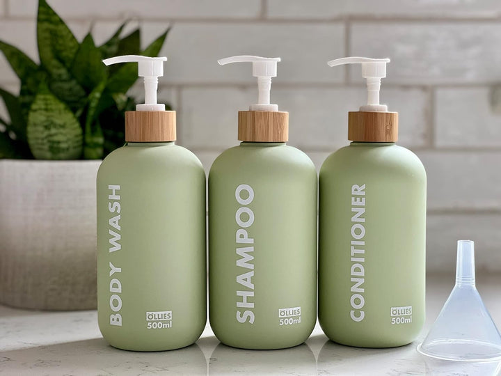 OLLIES Shampoo- und Spülungsspender, Duschseifenspender für Badezimmer, 3er-Set mit permanentem, sti